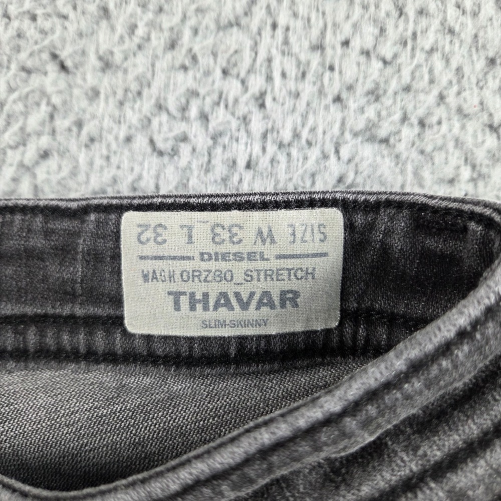 Diesel Thavar Jeans Mens 33x32 (36x26) Gray Black Slim Skinny Made‎ USA - Picture 8 of 13